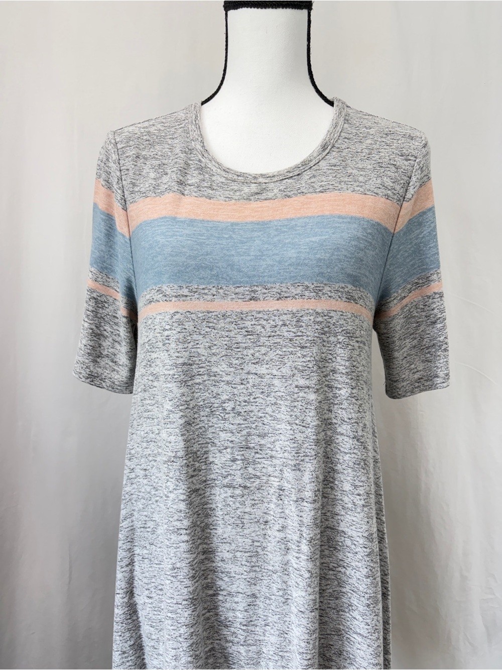 Lou & Grey gray marled pink striped soft short sleeve t-shirt swing dress Medium - Picture 5 of 15